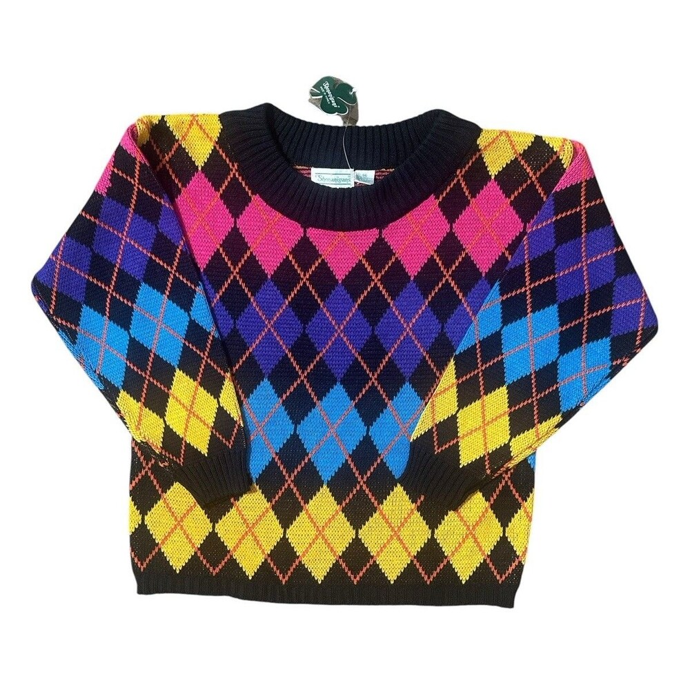 Vintage Shenanigans Diamond Knit Pullover Sweater Geometric Colorful NWT HTF M